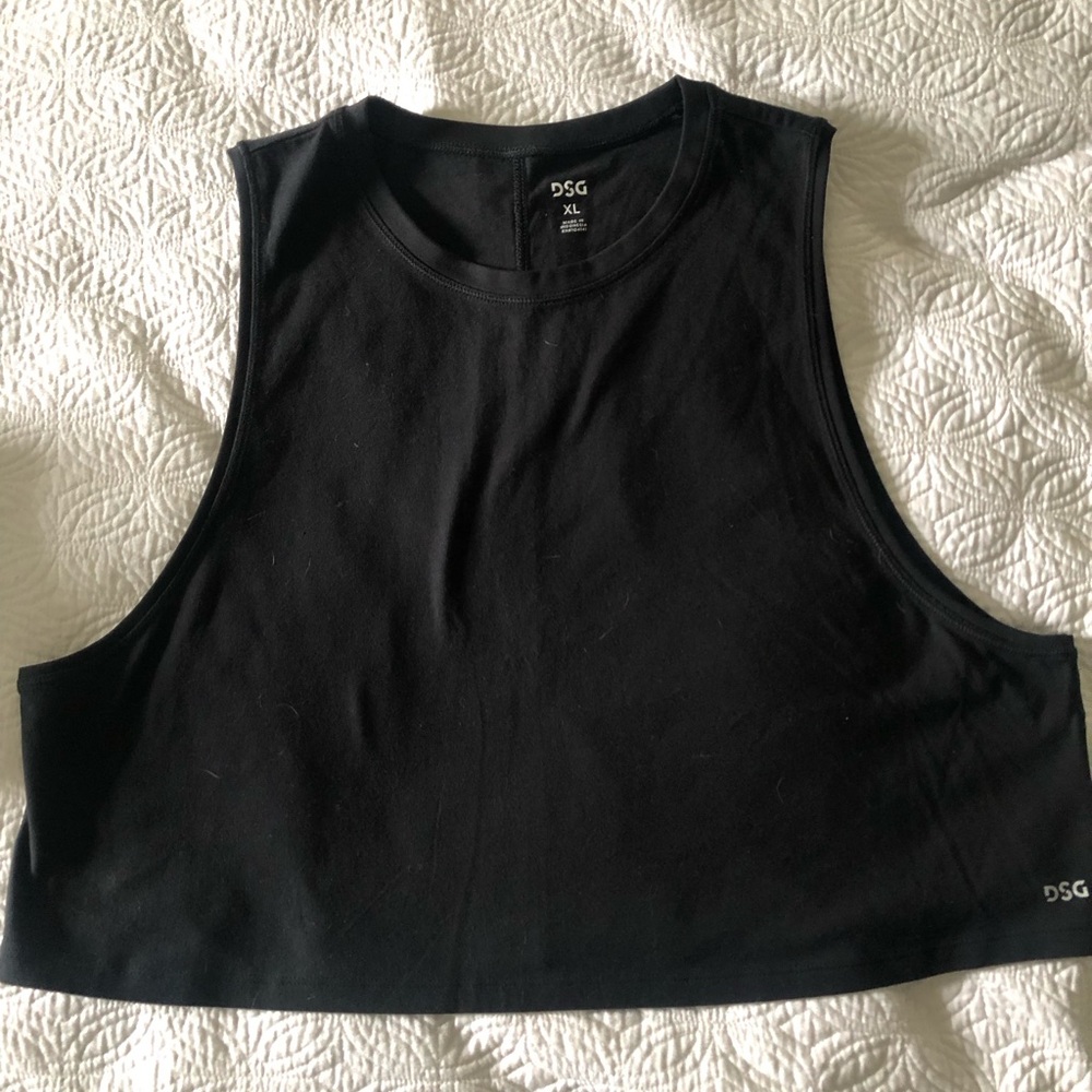 DSG, black crop workout top, size XL.